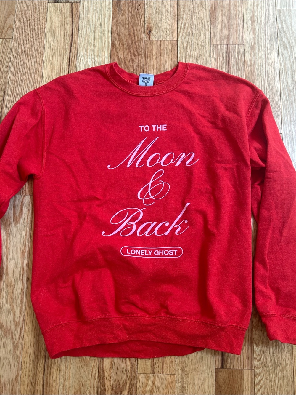 LONELY GHOST Red Crewneck with White Logo Tag
